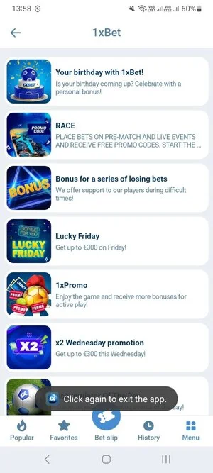 Regular promotions 1xBet Egypt